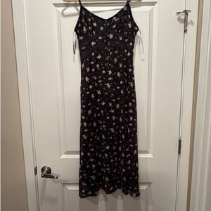 Pink Rose Black Maxi Dress with Pink Floral Pattern